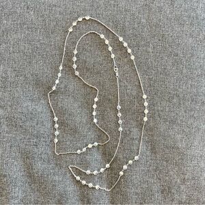 Sterling Silver 925 Station Chain Necklace With Crystals 42” Long